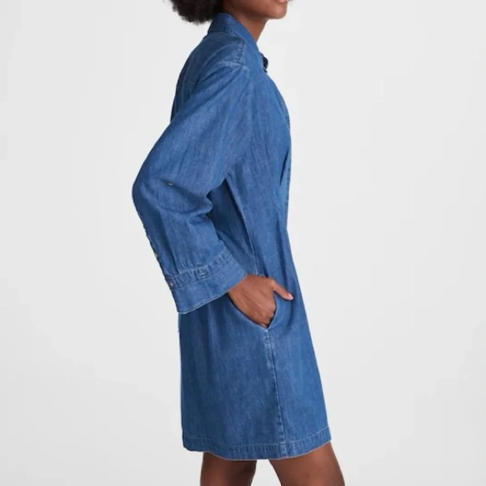 NWT Madewell Pleated Denim Mini Shirtdress in Bouvier Wash - Picture 5 of 7